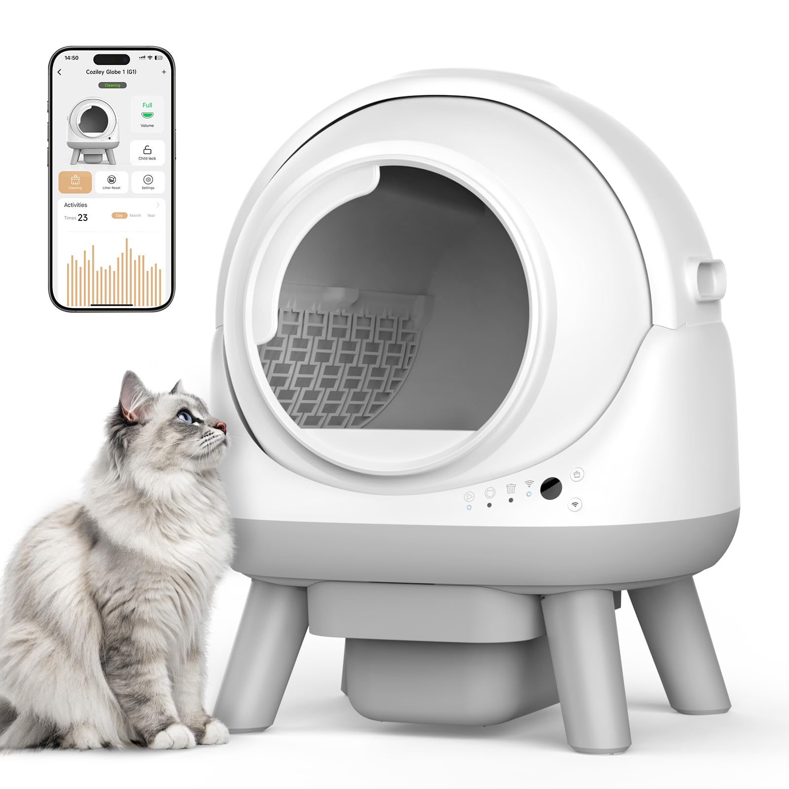 Self Cleaning Litter Box for Multiple Cats, G1 Automatic Cat Litter Box, Self-Cleaning Robot with Smart APP Control and Health Monitoring, Includes 2 Roll Trash Bag and Litter Mat, Grey