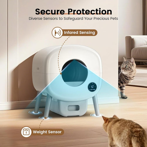 Automatic Cat Litter Box,Self Cleaning Litter Box Large Capacity for Multiple Cats with App Control and Safety Protection,2 Roll Litter Bags,White
