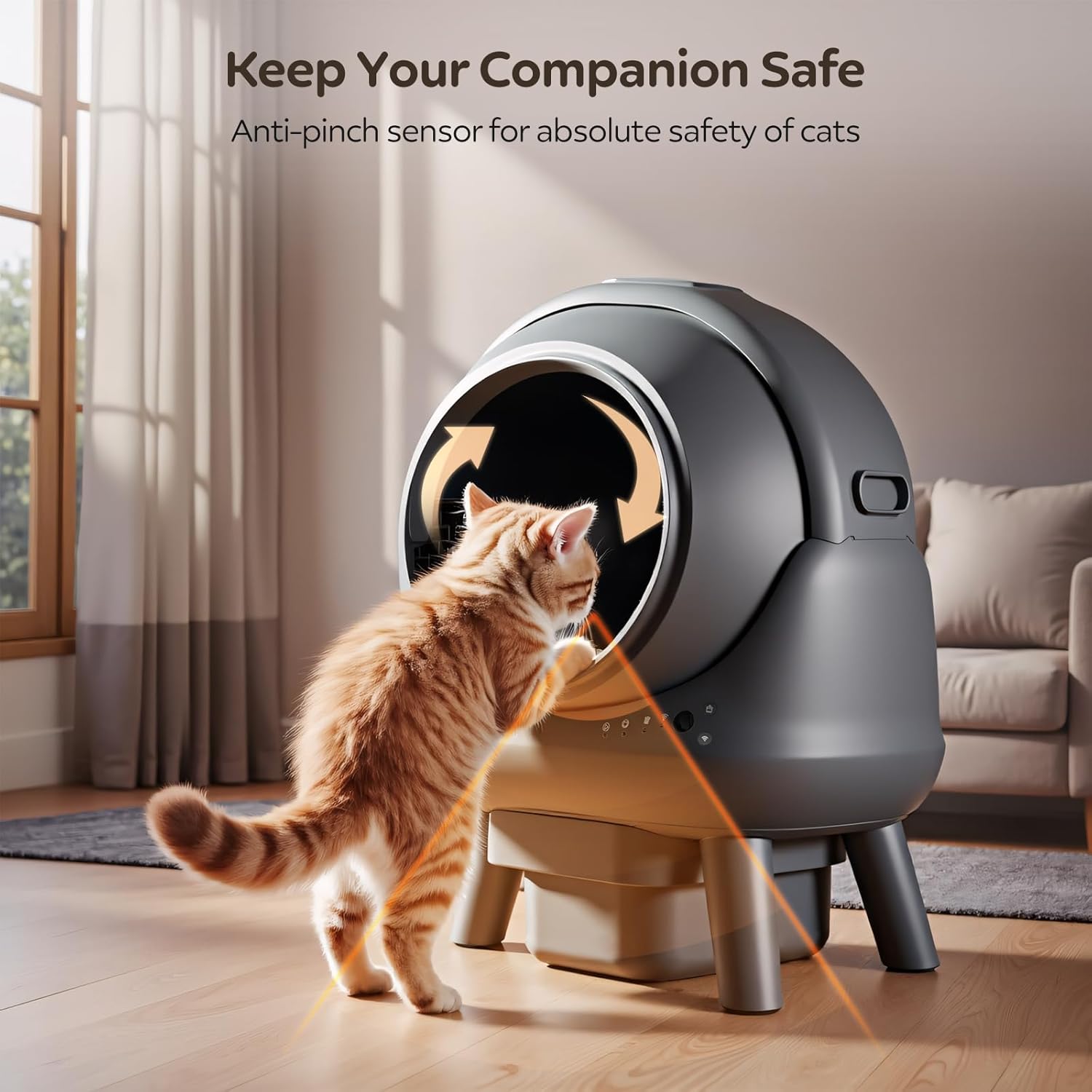 Self Cleaning Litter Box for Multiple Cats – Automatic Cat Litter Box with APP Control, Odor-Free Waste Disposal, Dual Safety Sensors, Litter Bags, Grey
